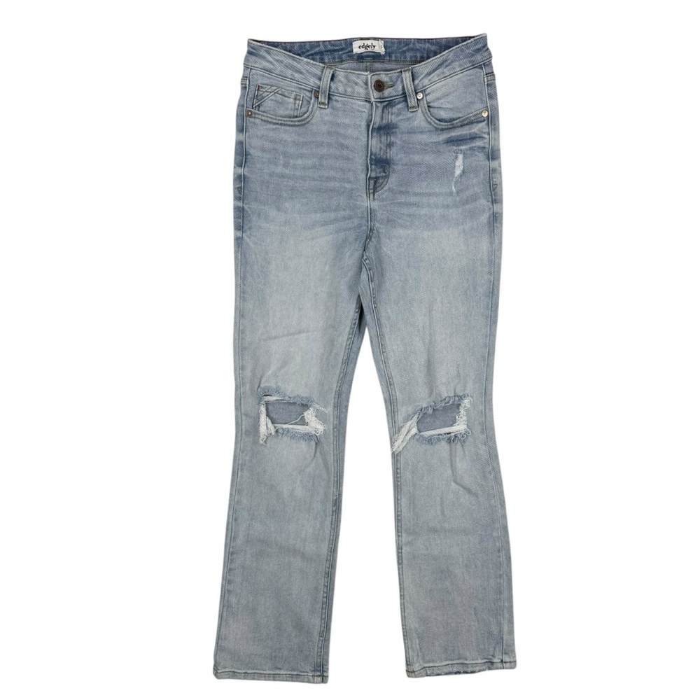 Edgely Slim Boot High Rise Ripped Distressed Jeans Light Wash Stretch Maurices 8 - Picture 2 of 7
